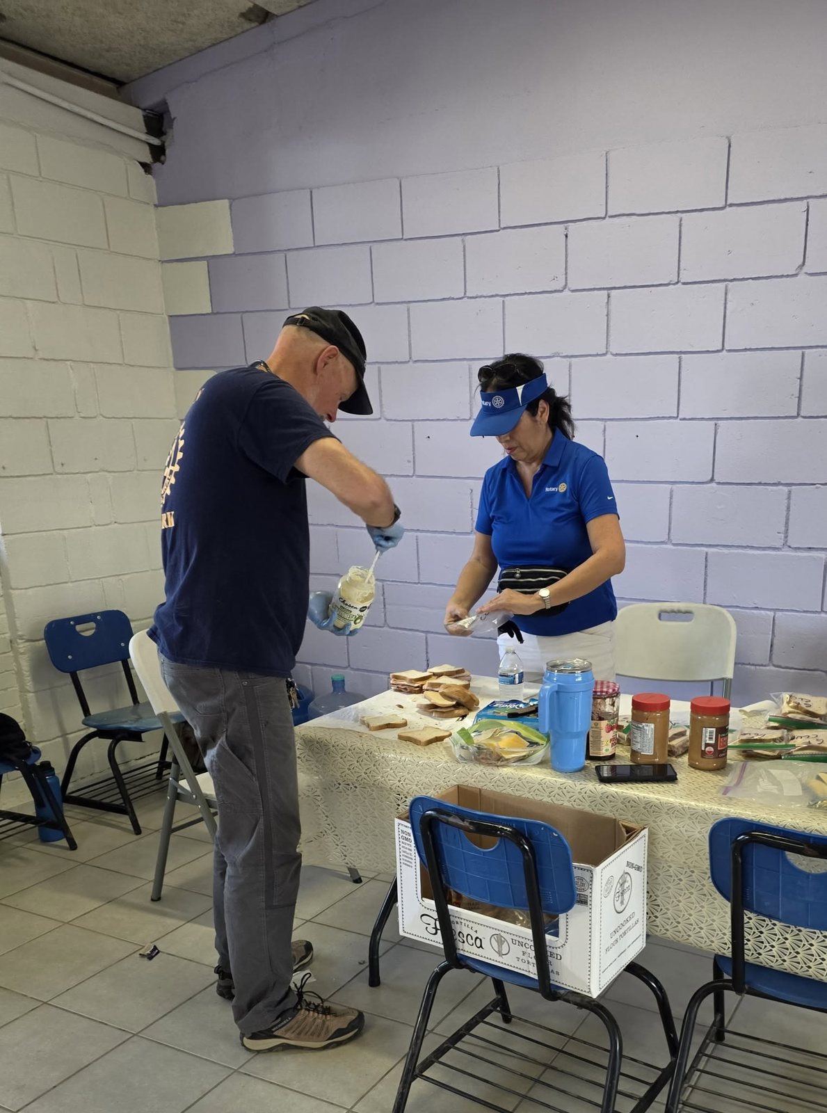 Rotary volunteers preparing food at the Ensenada eye and dental clinic